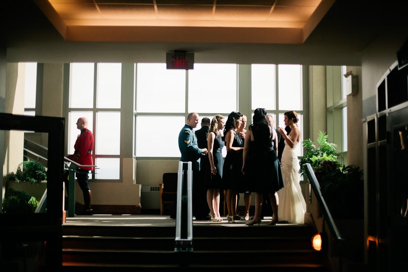 wedding party waiting to enter reception at cfb esquimalt