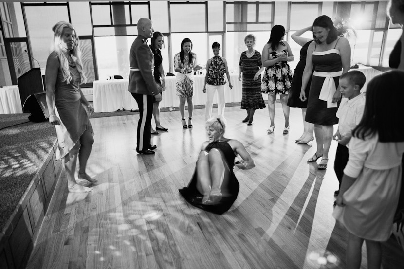 bridesmaid breakdancing at wedding reception in victoria bc