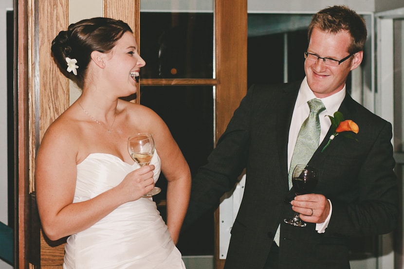 couple reacting to toast at royal victoria yacht club wedding