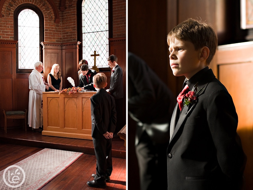 bride's son at chapel wedding ceremony