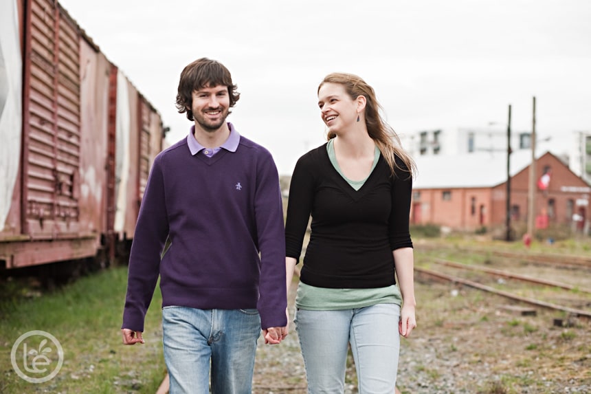 engagement portraits at train yard, esquimalt, bc