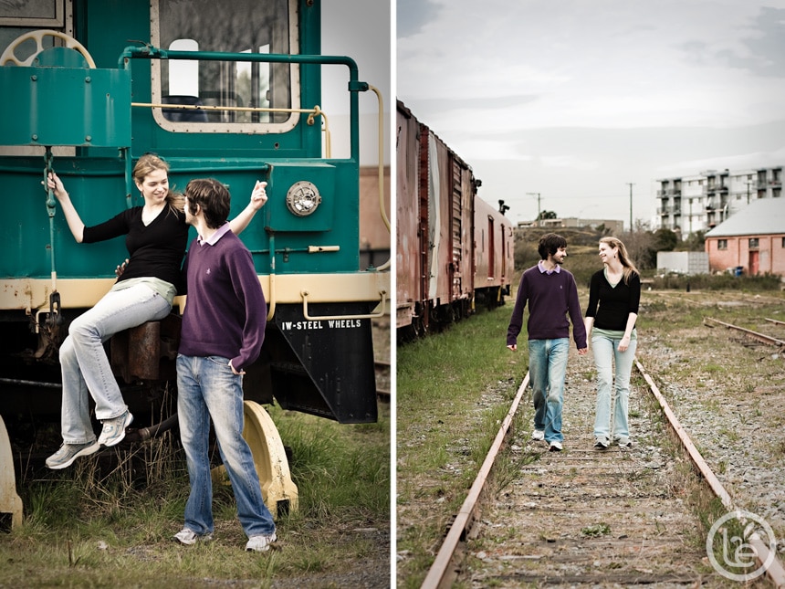 engagement shoot at old rail yard in victoria, bc
