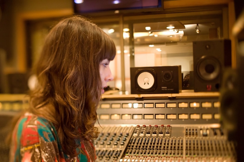 ainjel emme working in the recording studio