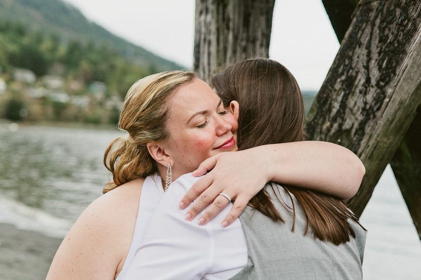 brides hugging in victoria bc