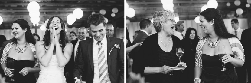 laughter after wedding reception cake cutting