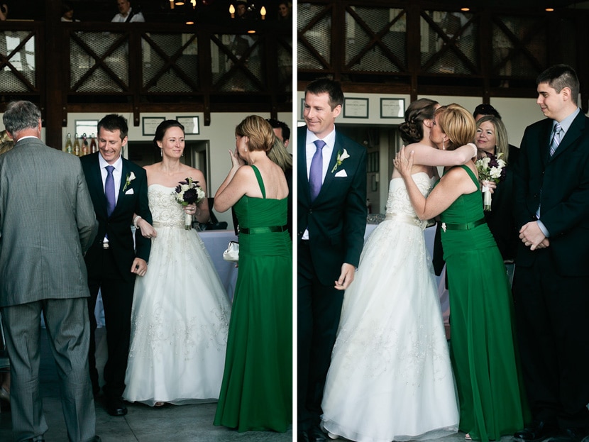 bride and groom walk down aisle together at sea cider ceremony