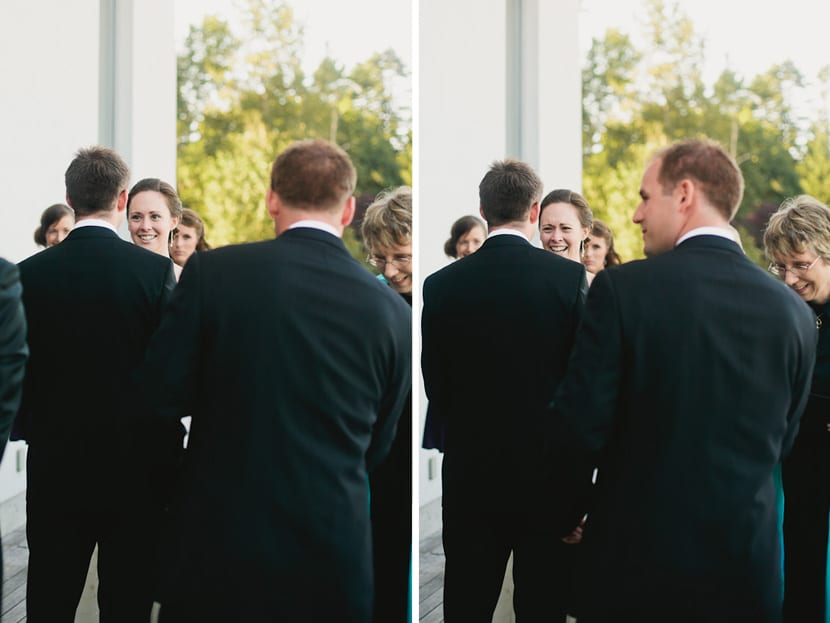 bride laughing during sea cider wedding ceremony