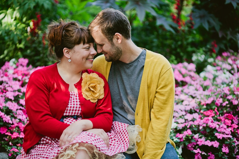 colourful flowers at beacon hill park engagement shoot
