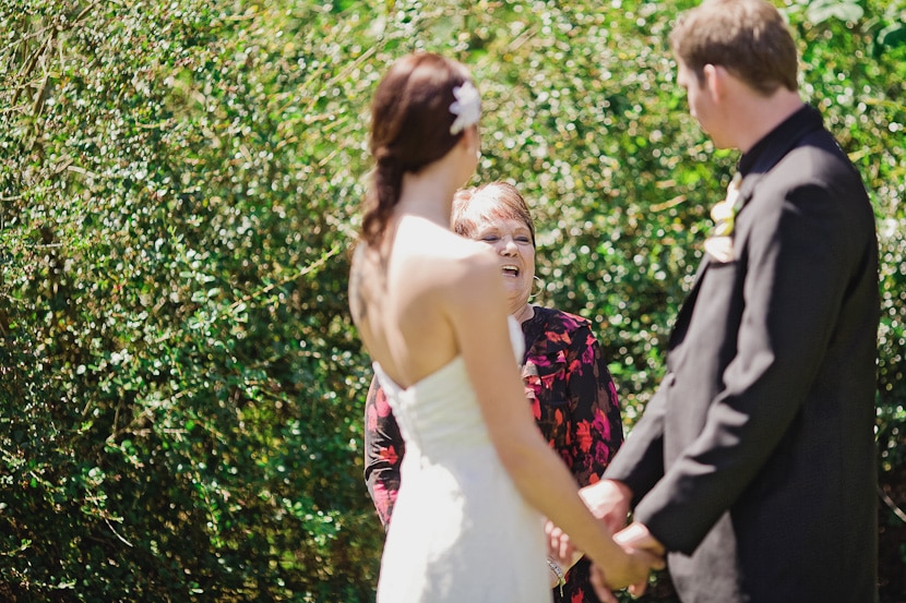 sherry easthom laughing during wedding ceremony