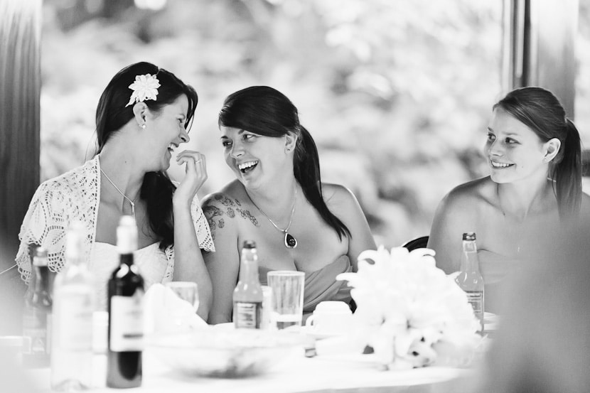 bride laughing with maid of honour