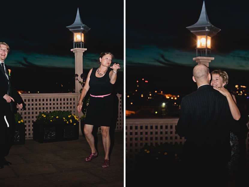 guests dancing at rooftop wedding reception