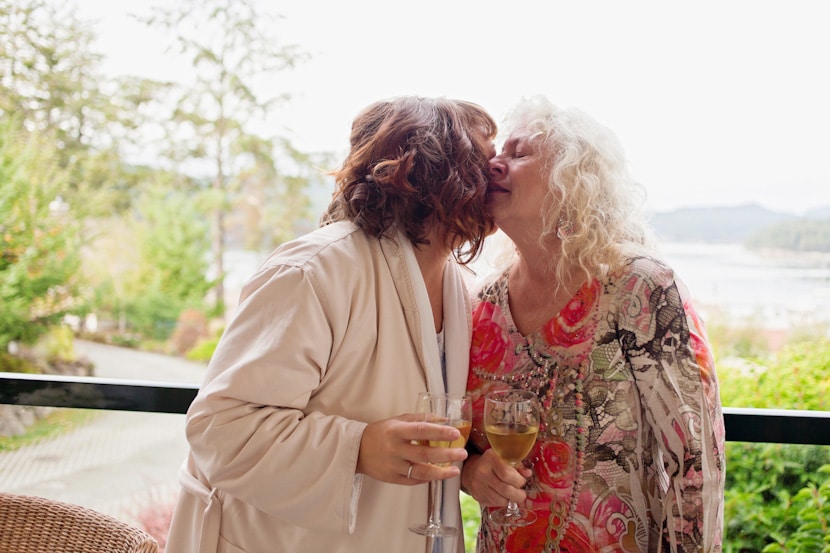 bride and mother share emotional moment on Pender Island