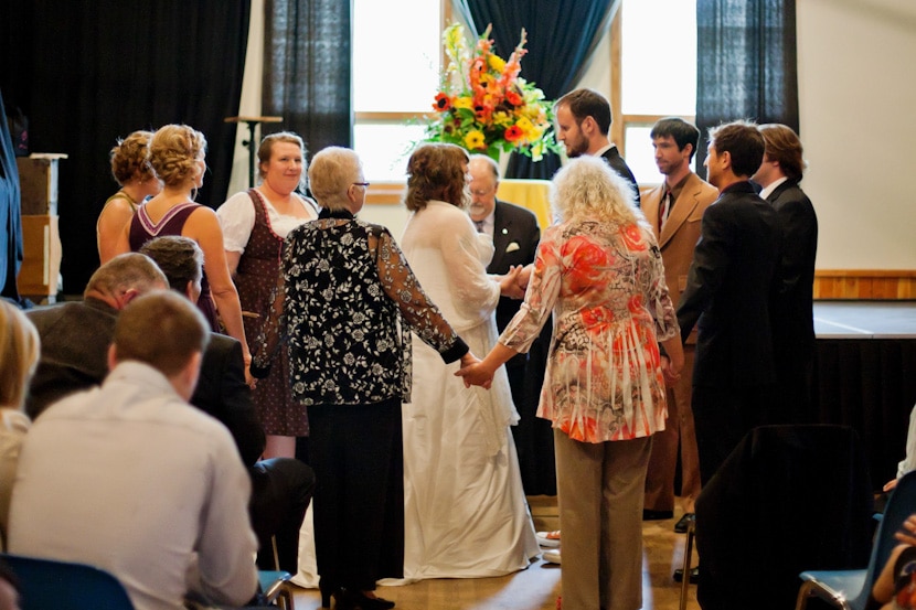 prayer circle at pender island wedding ceremony