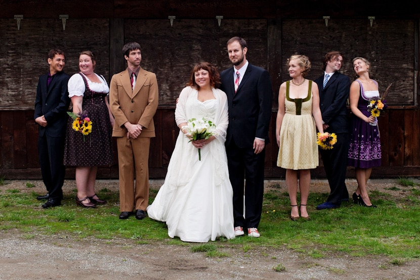 quirky wedding party portrait on pender island