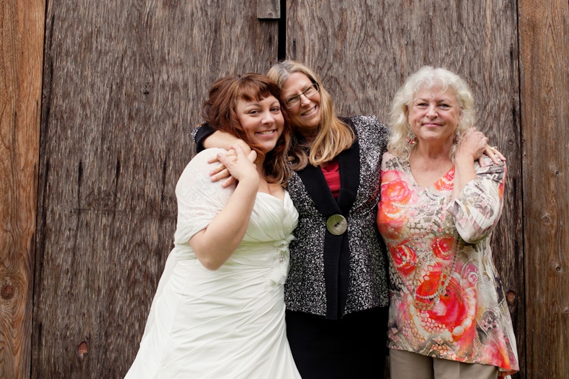 pender island wedding portrait of bride and her mother and step mother