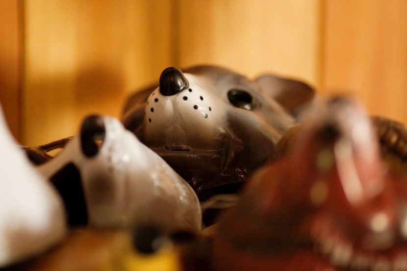 plastic animal masks at wedding reception