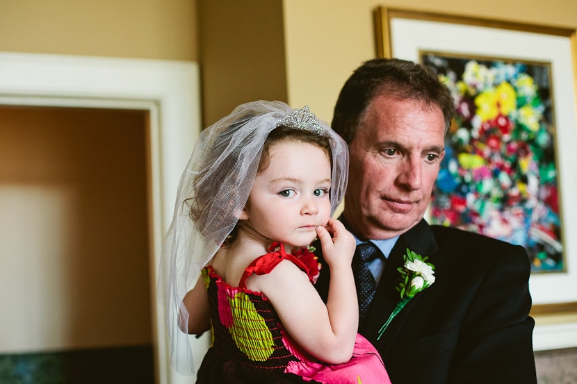 bride's daughter and father before wedding at abigail's hotel