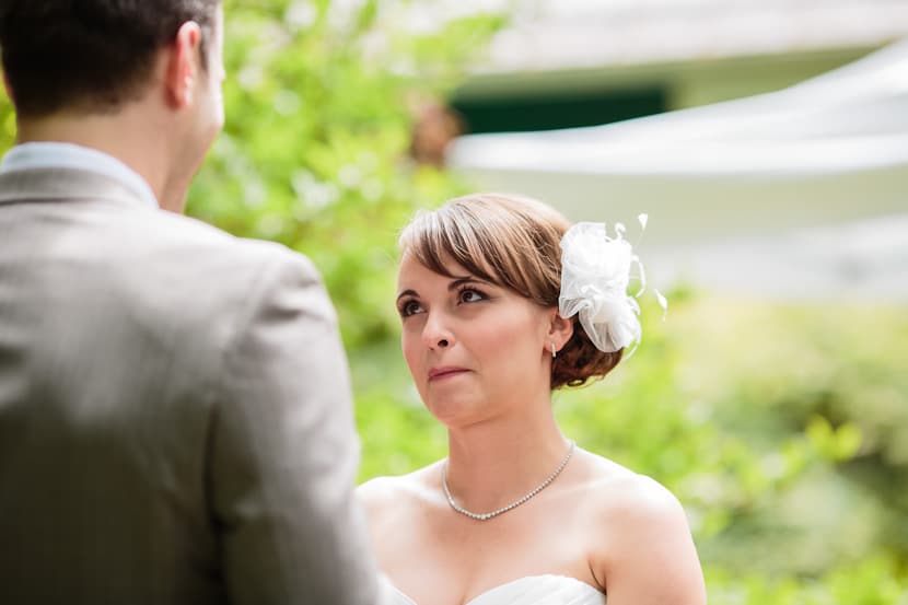 emotional bride during ceremony