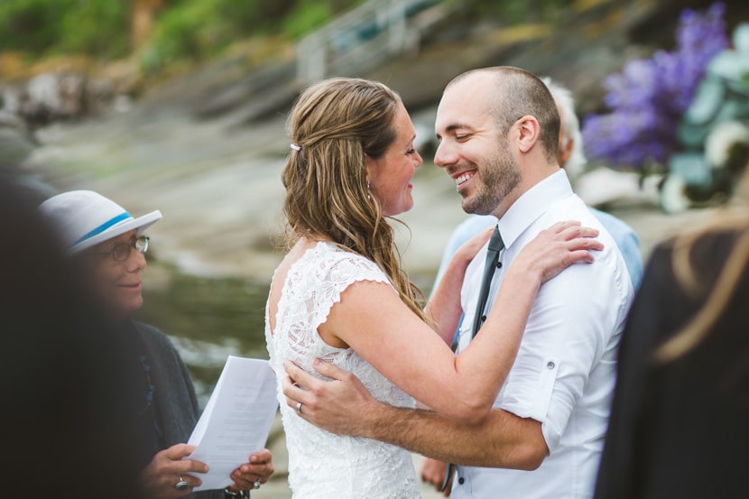 The newlyweds first kiss - Galiano Island wedding photographer