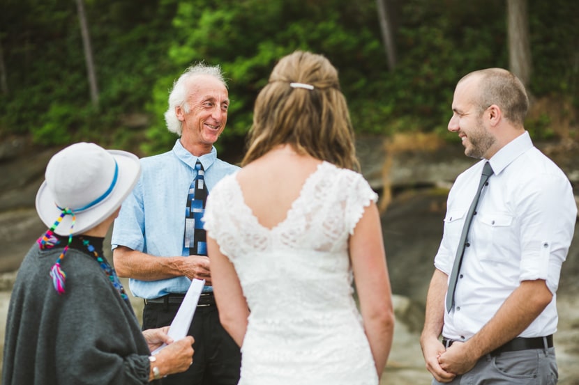 The bride and groom speak with the guests