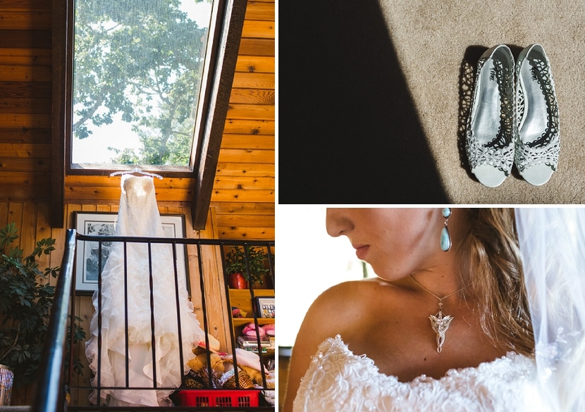 wedding dress and shoes at prospect lake backyard wedding