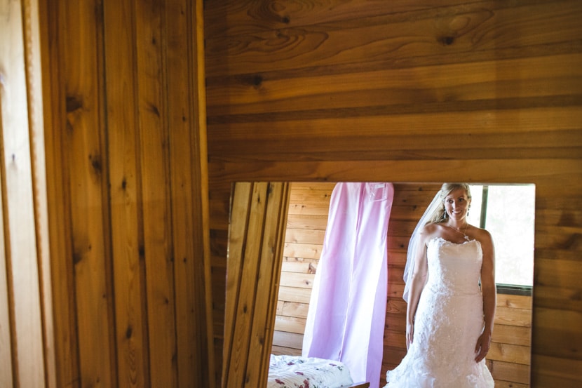 bride getting ready at backyard wedding