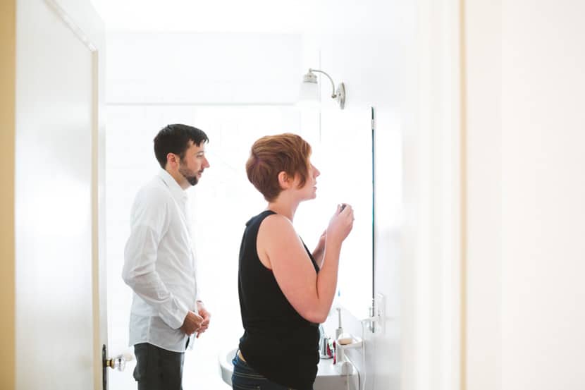 bridesmaid and man of honour getting ready for wedding