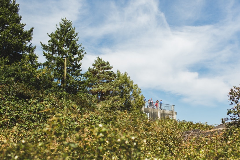 guests await wedding ceremony on top of mount tolmie