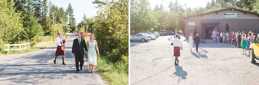 bag piper leading couple to wedding reception