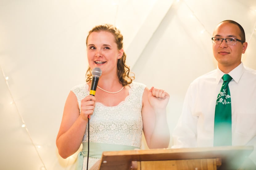 bride gives wedding toast at victoria bc wedding reception