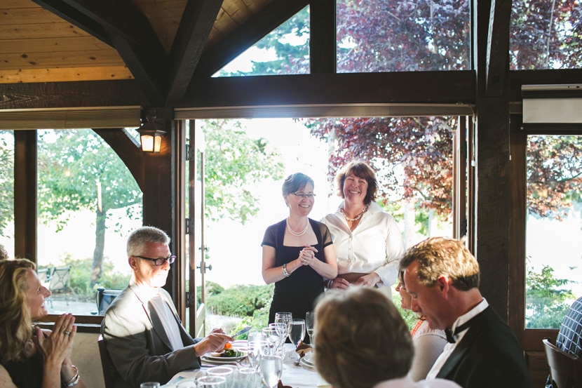 brides giving toast at hastings house