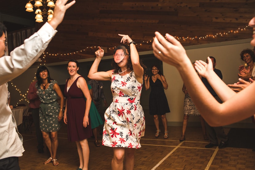 guests dancing at prospect lake community hall wedding reception