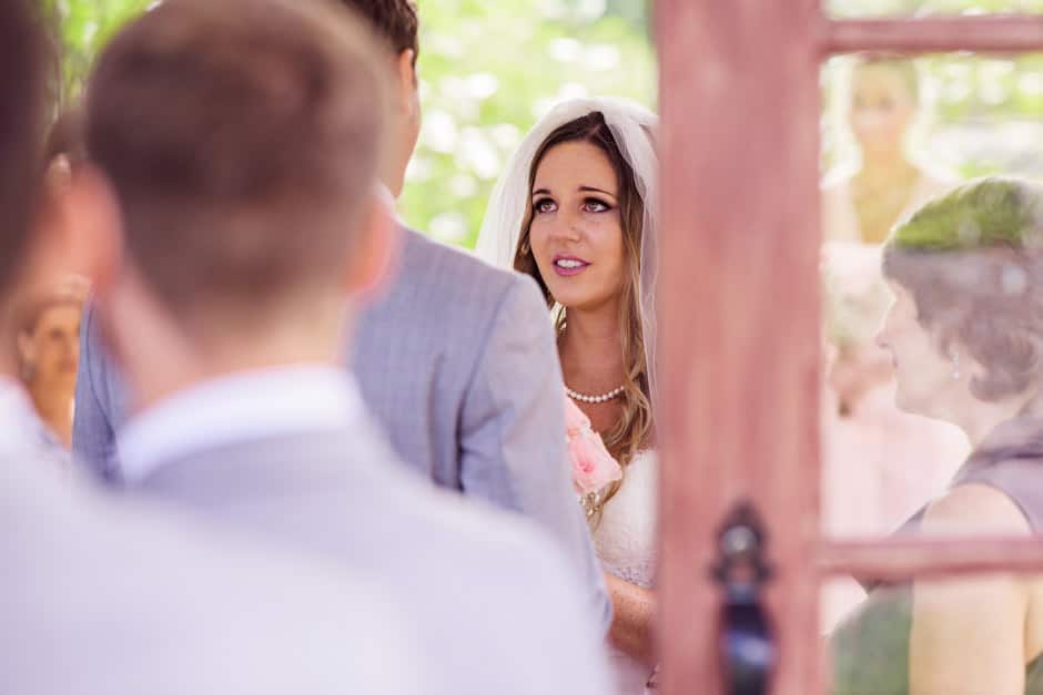 emotional bride during ceremony