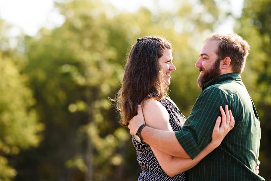 backlit engagement portrait