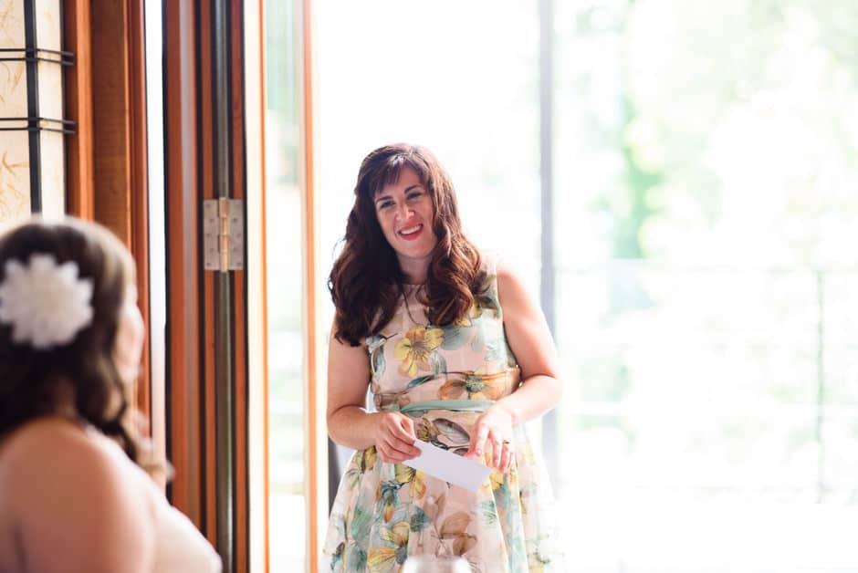 lady of honour giving wedding toast