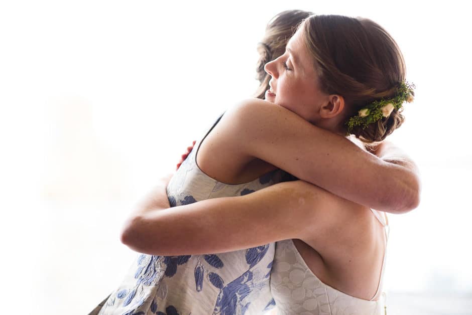 bride hugs mother