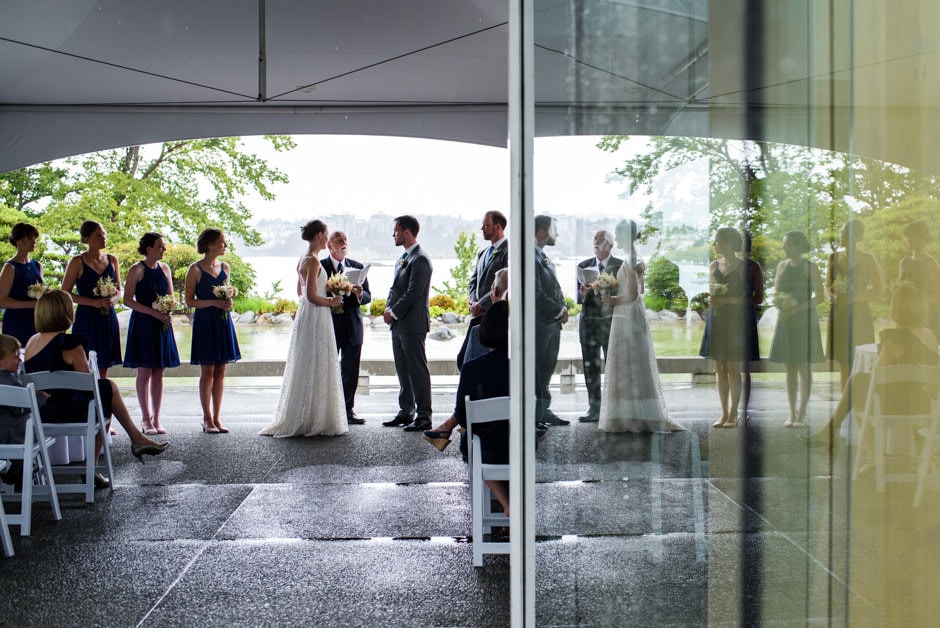 reflection of wedding ceremony at inn at laurel point
