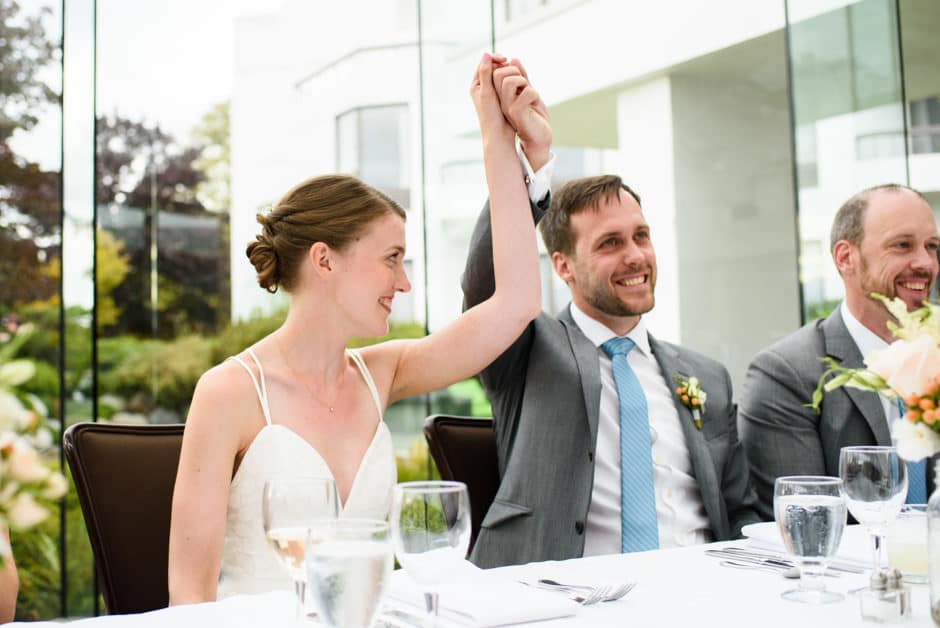 bride and groom cheering during introduction