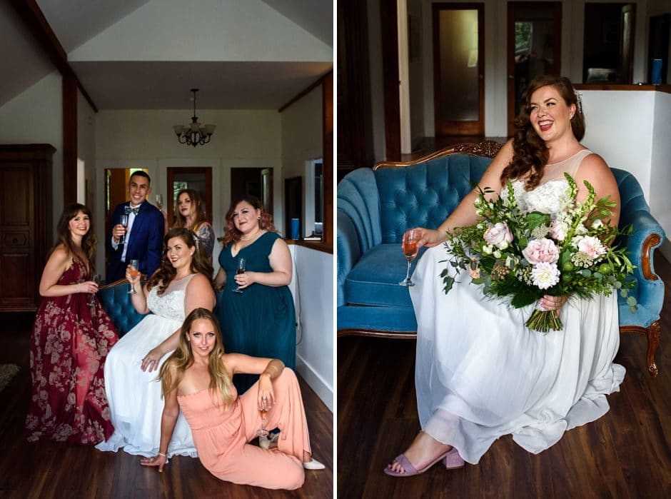 wedding party and bridal portrait in maple grove guest house