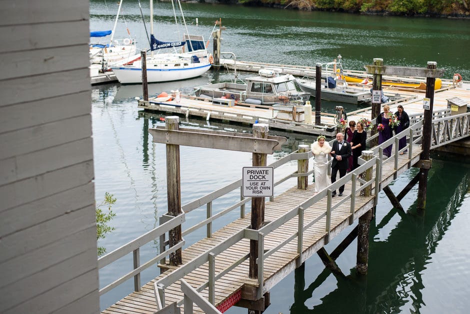 bridal party on docks at pearson college