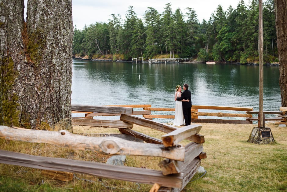 bride and groom share a private moment at pearson college