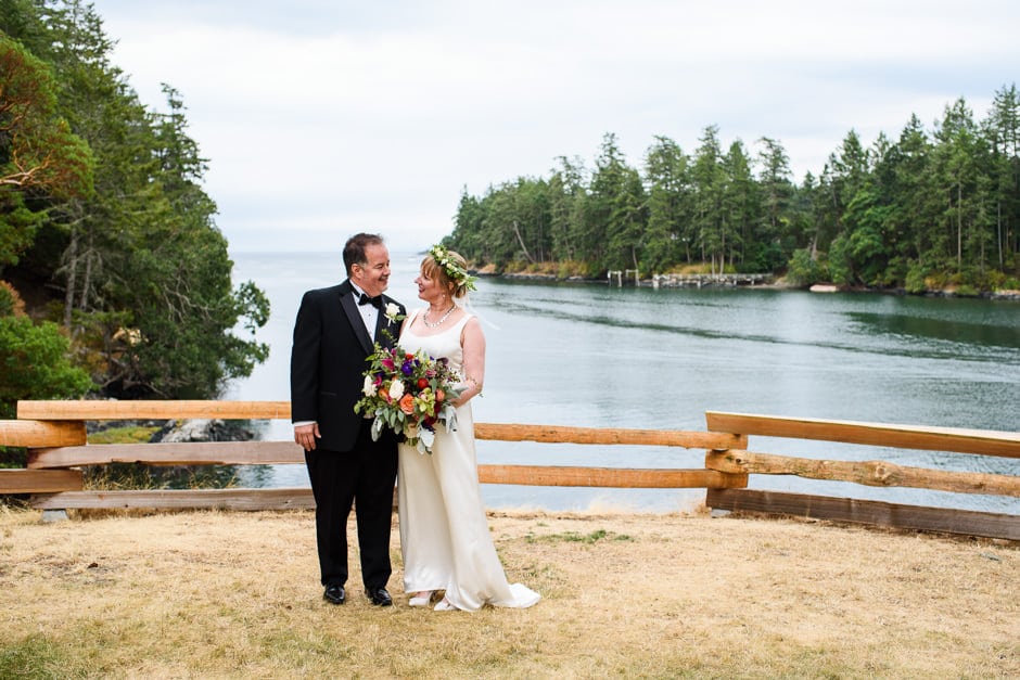 bride and groom at oceanfront wedding