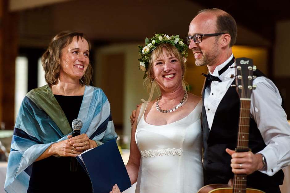 bride and siblings singing