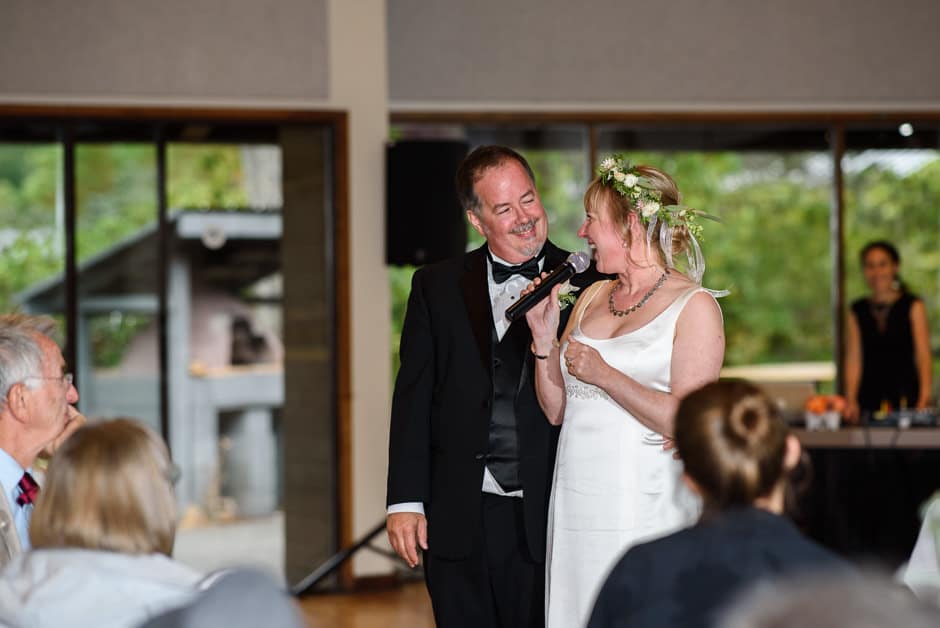 bride and groom giving speech