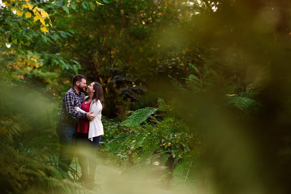 engagement session with foreground blur