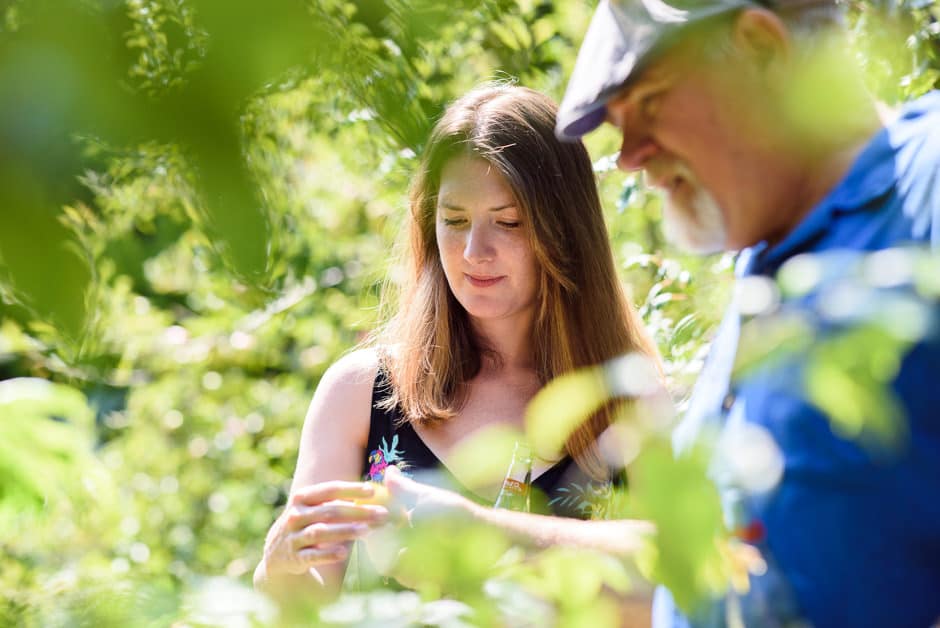 father and daughter in garden