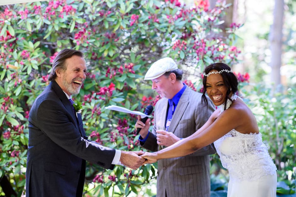 couple being surprised with wedding water ceremony