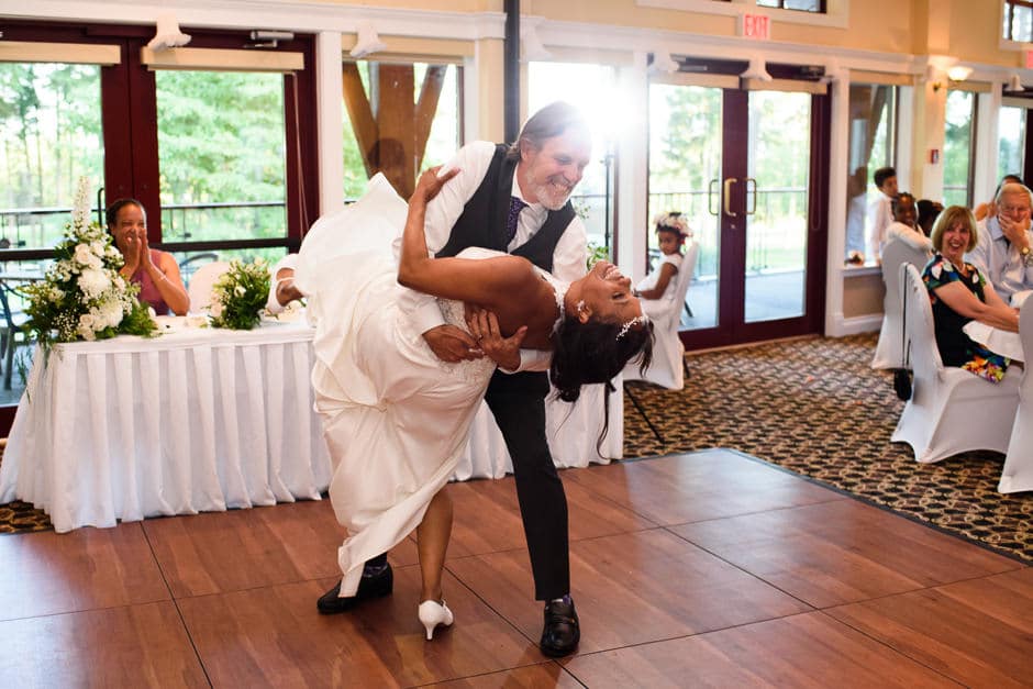 dip during first dance at Crown Isle Resort wedding